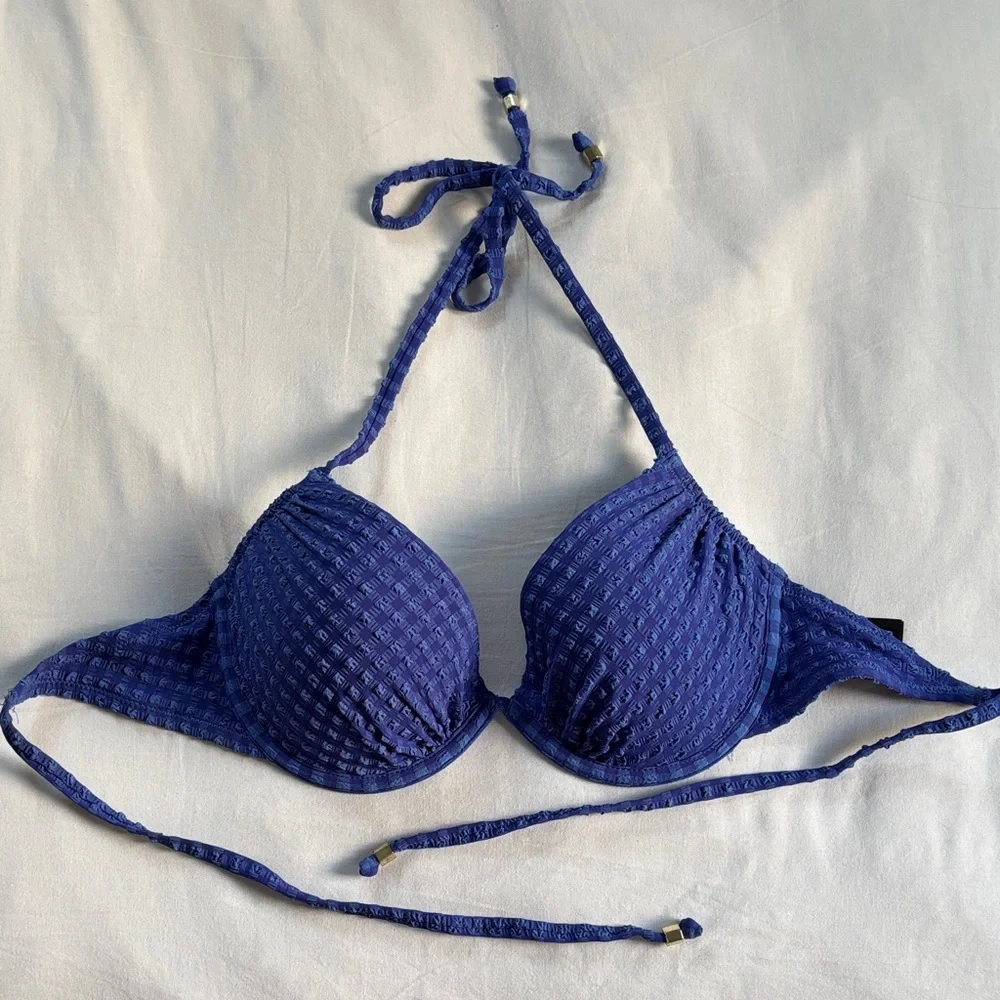 Blue Textured String Bikini Set - Picture 2 of 11